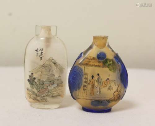Two antique Chinese inside painted glass snuff bottles, to i...
