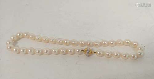 Cultured pearl choker necklet with equal sized beads on 18ct...