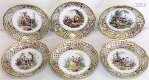 Set of six late 19th/early 20th century German porcelain pla...