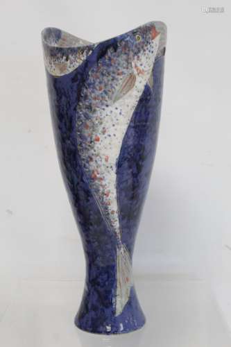 Roger Cockram Devon studio pottery vase of twin handled tape...