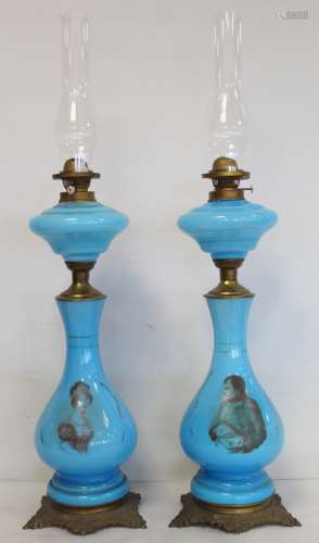 Pair of late 19th/early 20th century turquoise glass and gil...