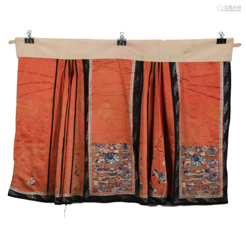 AN ORANGE-GROUND EMBROIDERED LADY'S SKIRT