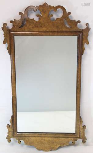 Georgian style walnut veneered wall mirror with fret cut fra...