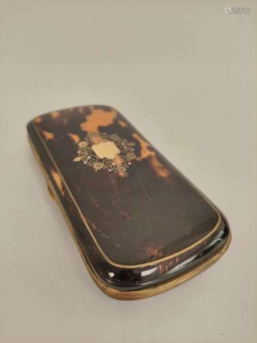 Victorian gilt metal cigar case with inlaid tortoiseshell.