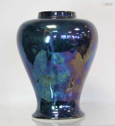 Art pottery vase of baluster form with blue lustre glaze, nu...