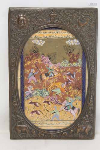 MUGHAL SCHOOL. Hunting scene with figures on horseback and f...