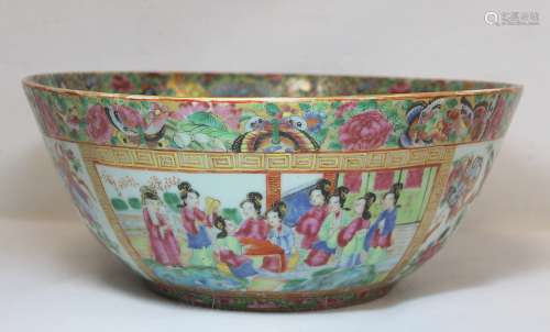 19th century Chinese Canton famille rose circular punch bowl...