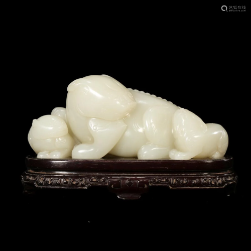 A WHITE JADE 'MYTHICAL BEASTS' GROUP