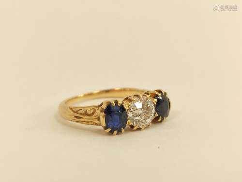 Edwardian gold ring with diamond brilliant approx. .75ct and...