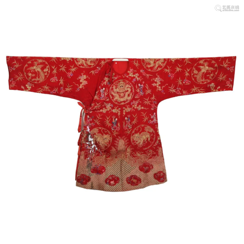 A RED-GROUND EMBROIDERED OPERA ROBE
