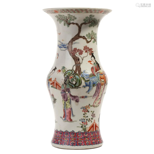 A FAMILLE-ROSE 'FIGURES' BEAKER VASE