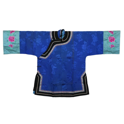 A BLUE-GROUND EMBROIDERED LADY'S ROBE