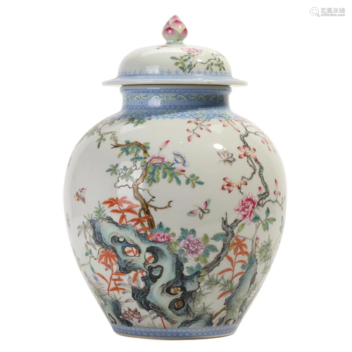 A FAMILLE-ROSE 'FLOWERS' JAR