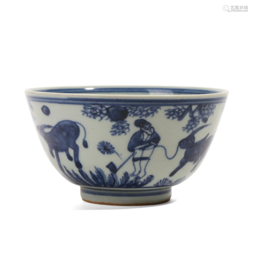 A BLUE AND WHITE 'FIGURES' BOWL