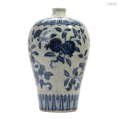 A BLUE AND WHITE 'FLOWERS AND FRUITS' VASE