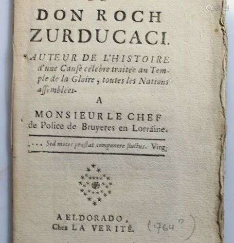 ZURDUCACI (Don Roch). Lettre de Don Roch Zurducaci auteur de...