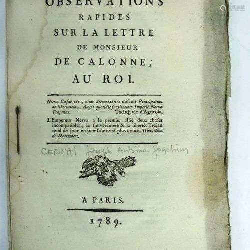 [RÉVOLUTION FRANÇAISE] - CERUTTI (Joseph Antoine Joachim). O...