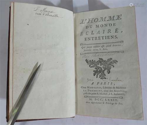 CHAUDON. L'homme du monde éclairé, entretiens. Paris, Chez M...