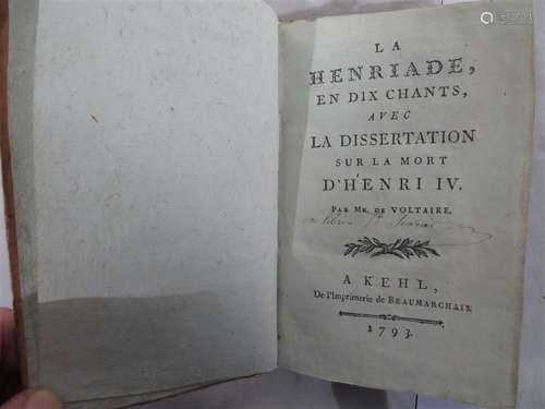 VOLTAIRE. La Henriade. Suivi de Dissertation sur la mort d'H...