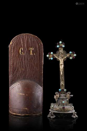 A 18th/19th-century engraved gilded metal, and turquoise and...