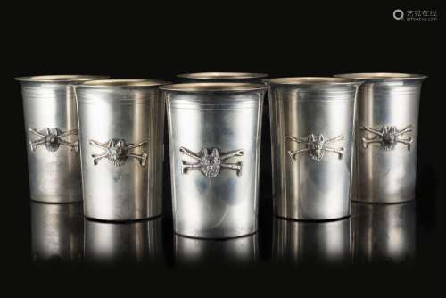 A group of six Gucci silver and vermeil glasses. Titled 800....