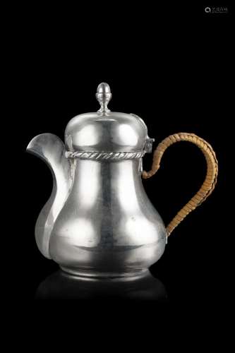 A 18th/19th-century Venetian silver coffe pot with wicker co...