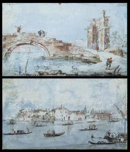 Giacomo Guardi Capriccio with bridge and figures; Venice, vi...