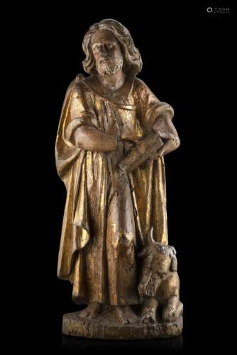 A 16th-century Spanish carved and partially gilded wooden sc...