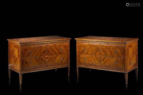 Two Piedmont 18th-century various woods veneered and inlaid ...