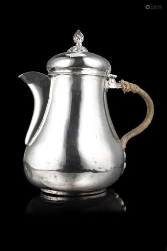 A 19th-century Venetian silver coffe pot with rope covered h...