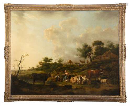 Henri Joseph Antonissen Landscape with shepherds and herds O...