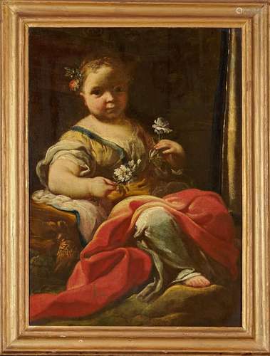 Bolognese school, 18th century Portrait of child with flower...