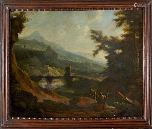 North Italian school, 18th century River landscape with shep...