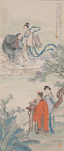 陈竹隐仕女群仙图（lot065-078为同一藏家藏）纸本立轴