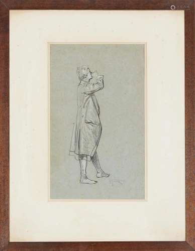 Giacomo Favretto Standing male figure Charcoal, heightened w...