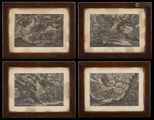 Johann Elias Ridinger Scenes with boars Four etchings, 275x4...