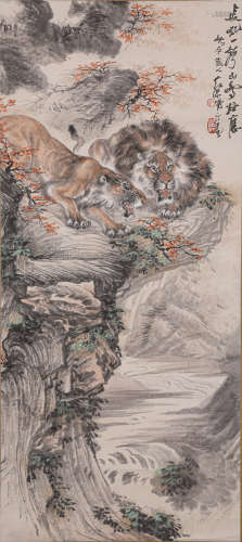 蔡鹤汀狮子（lot115-132为同一藏家藏）纸本立轴