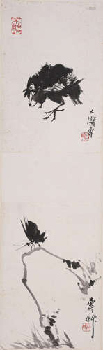 潘天寿花鸟双挖二开册页（lot097-114为同一藏家藏）纸本屏轴