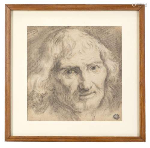 18th century artist Male head Charcoal, stumping and white l...