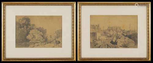 19th century artist Landscape; View of Aleppo Pair of drawin...