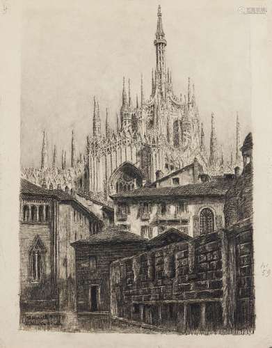 20th century artist View of the Milan cathedral from Palazzo...