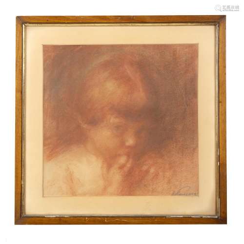 Enrico Pancera Child Red chalk on paper, 290x290 mm. Signed ...