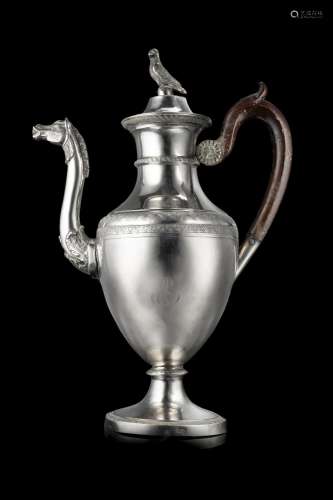A silver coffee pot, ciphered "AS". Naples, 19th c...