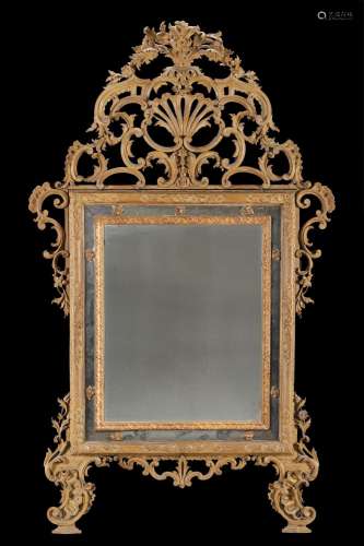 An 18th-century Piedmont carved and lacquered wood mirror de...