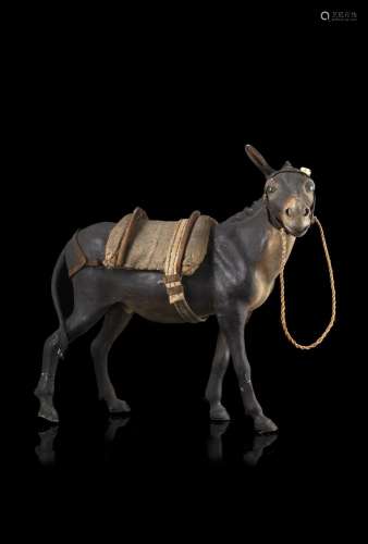 19th-century art "donkey" polychrome terracotta, w...