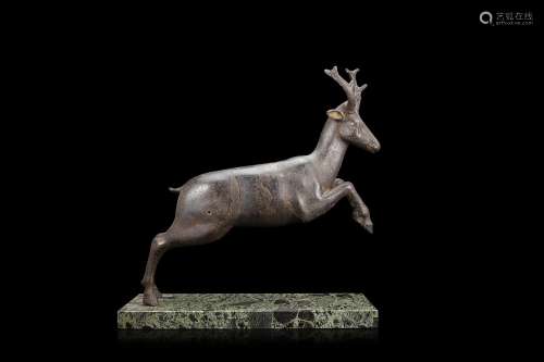 A 19th-century bronze sculpture representing a deer (cm 40x4...