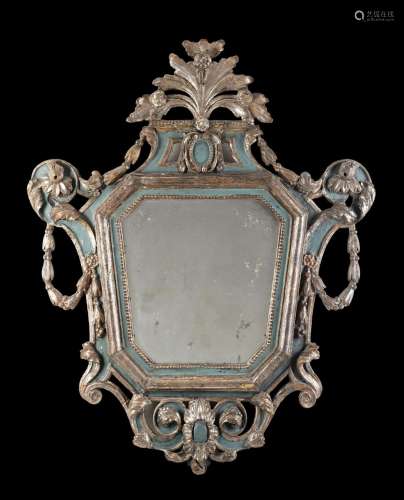 An 18th-century Piedmontese lacquered carved wood frame mirr...