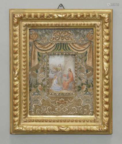 A 19th century miniature on parchment depicting Jesus at the...