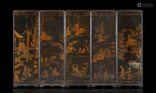Chinese manufacture, late 19th century. Five-panel veneered ...