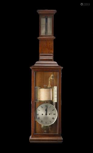 J. L. CASARTELLI, MANCHESTER Wood and glass barograph clock,...